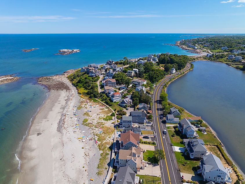 Atlantic Avenue between the Atlantic Ocean and Straits Pond in Hull, Massachusetts.