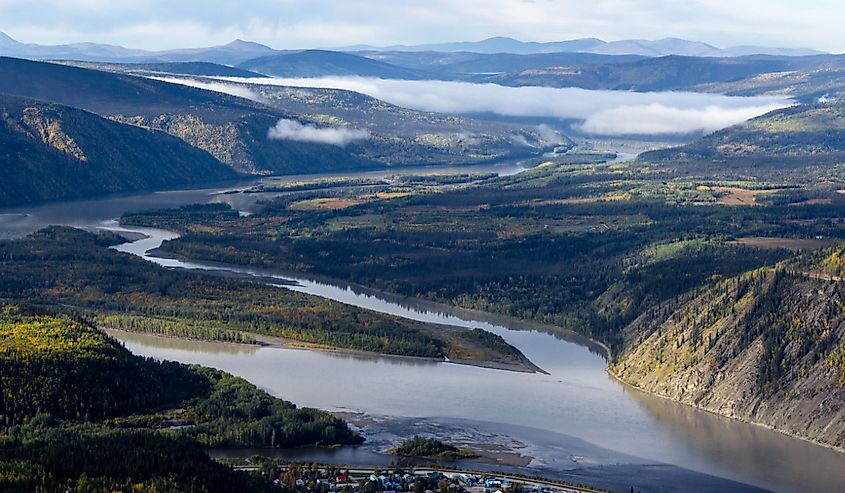 View of Yukon and Klondike River over Dawson City, Yukon, Canada