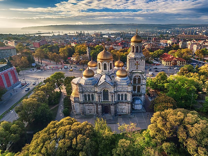 Aerial view of The Cathedral of the Assumption in Varna