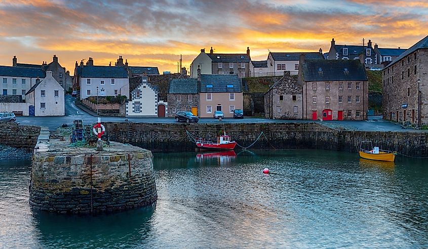 Sunset at Portsoy harbour on the Aberdeenshire coast in Scotland