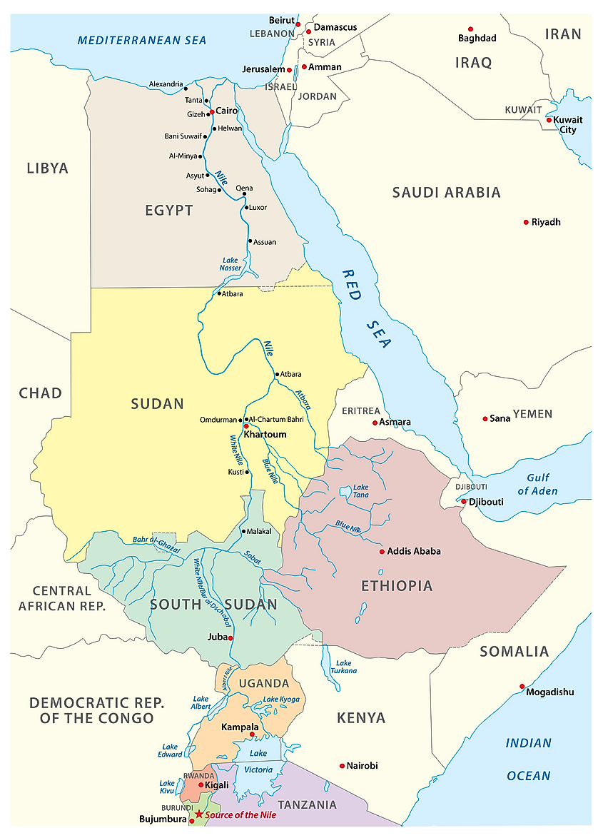 nile river location on world map