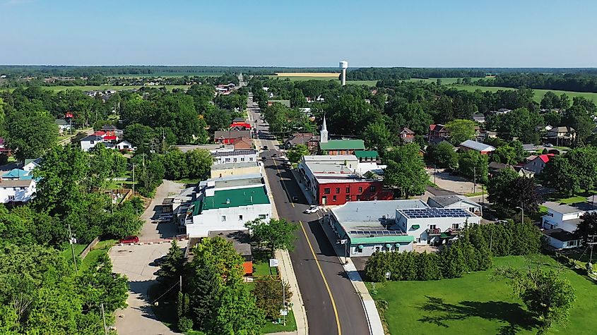 An aerial of Port Rowan, Ontario, Canada. 
