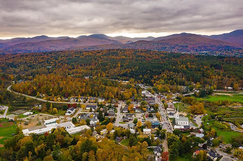Colorful Fall Foliage in Stowe Vermont.