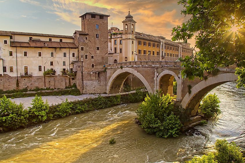The Pons Fabricius is the oldest Roman bridge in Rome, Italy.