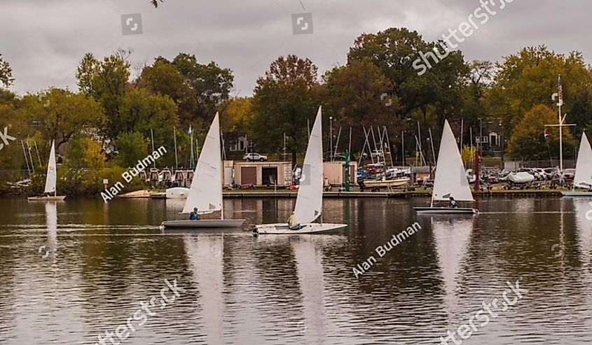Sailors on a lake in Pennsauken, NJ.