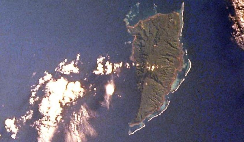 Aerial view of Shark-tooth-shaped Koro Island located between Fiji's two major island groups.