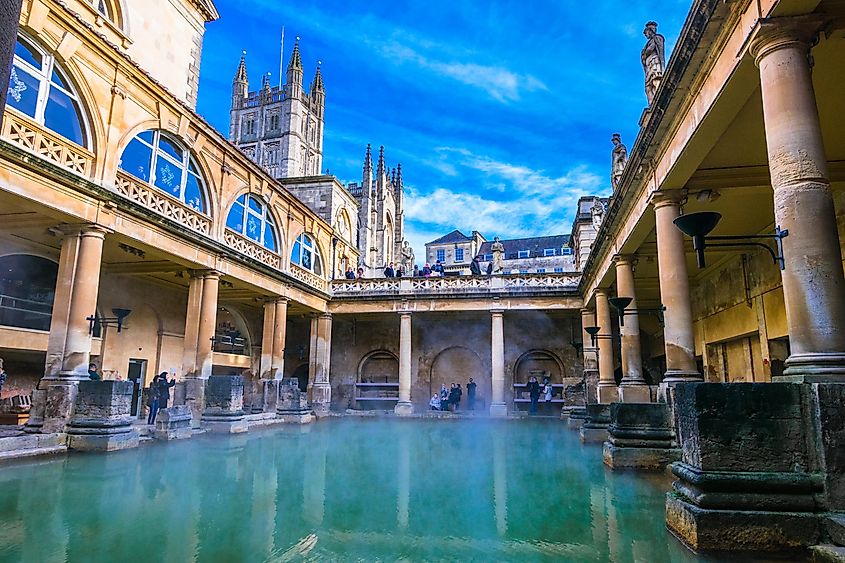 Steaming Preserved Roman Baths in winter.