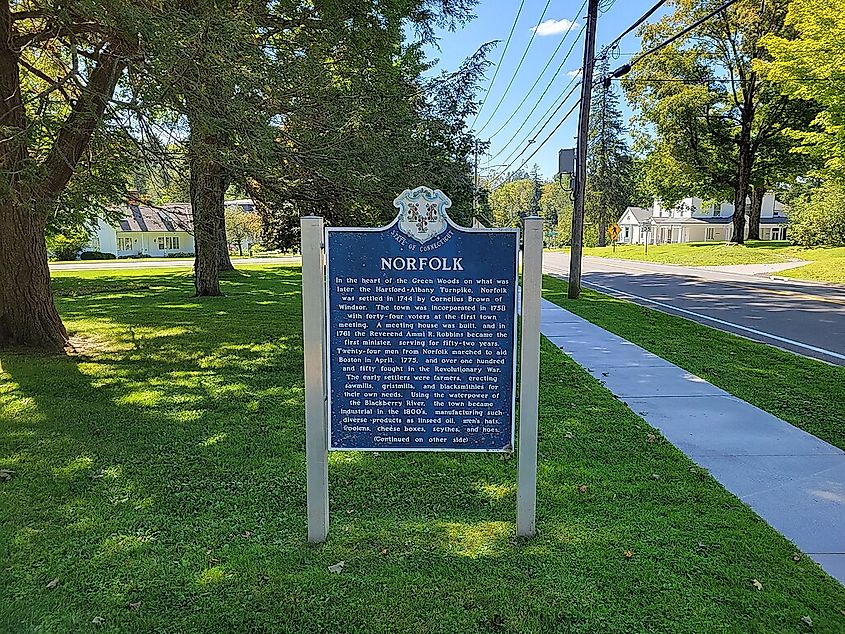 Norfolk Historical Marker in Norfolk, Connecticut.