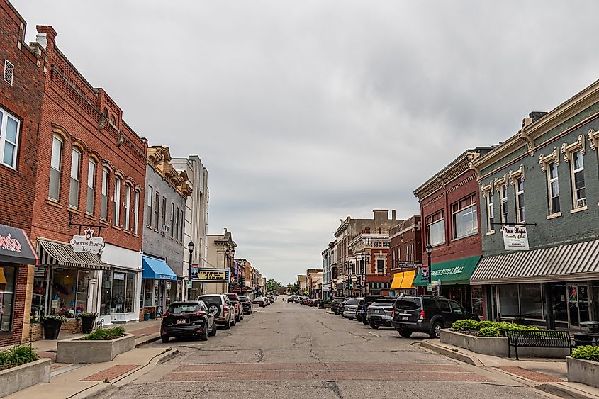 Historic downtown shopping district in Leavenworth, Kansas