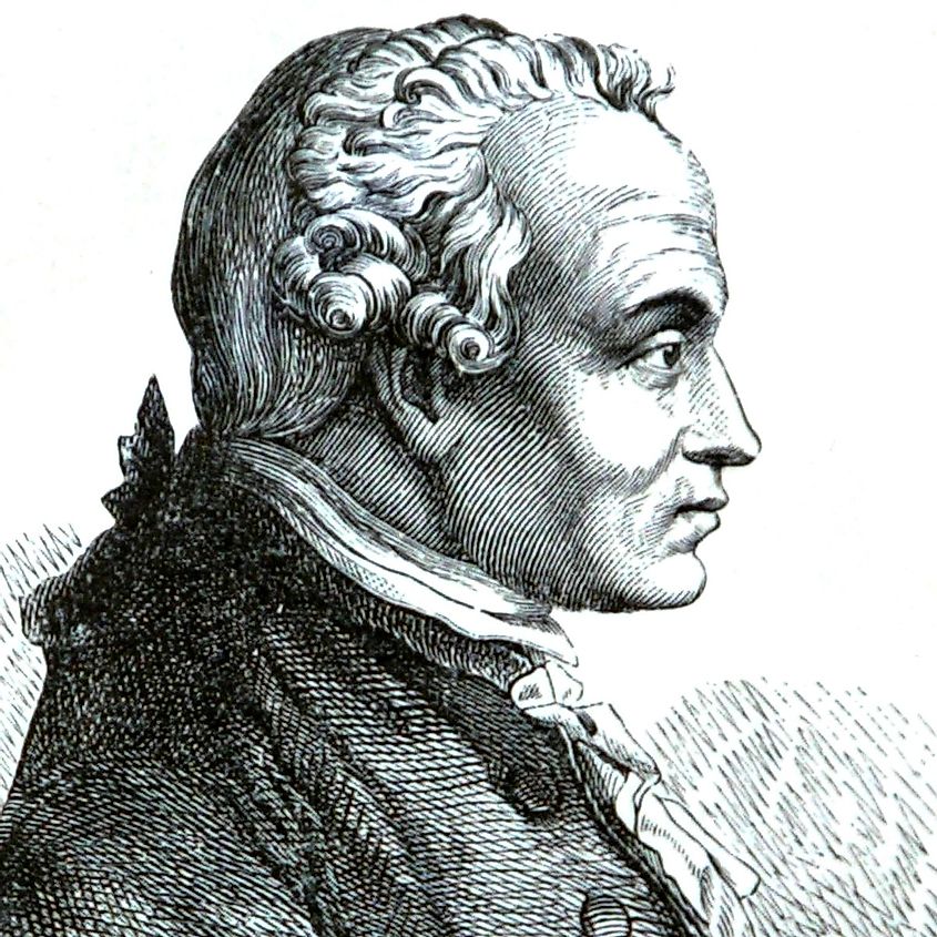 Black and white close up of Immanuel Kant.