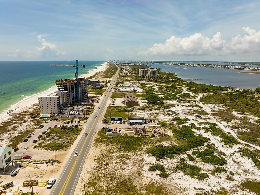 The shoreline at Gulf Shores, Alabama.