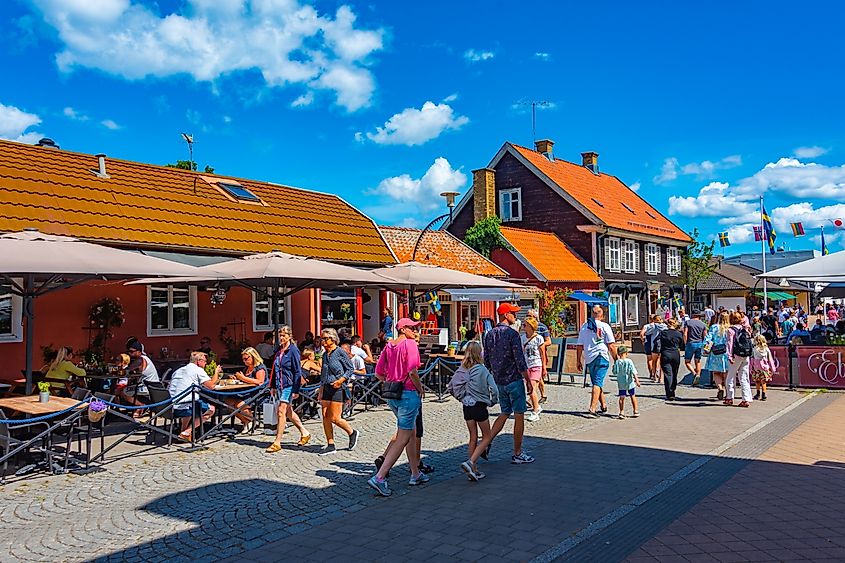 Commercial street in Borgholm, Sweden. (Editorial credit: trabantos / Shutterstock.com)