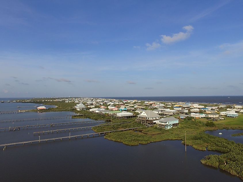 Aerial view of houses in Grand Isle, Louisiana