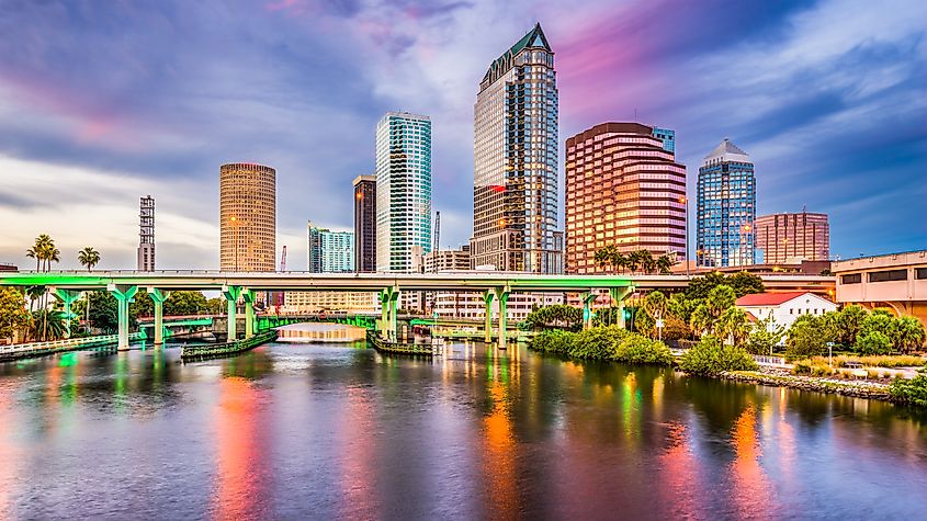 Tampa, Florida, USA downtown skyline on the Hillsborough River.