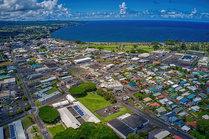 Aerial View of Downtown Hilo, Hawaii during Summer