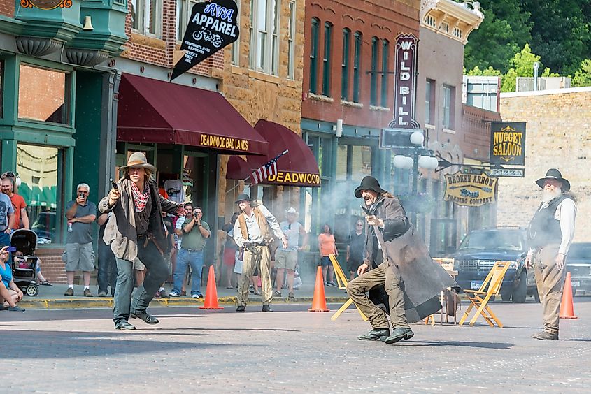 Actors reenact a historic gunfight in Deadwood, SD
