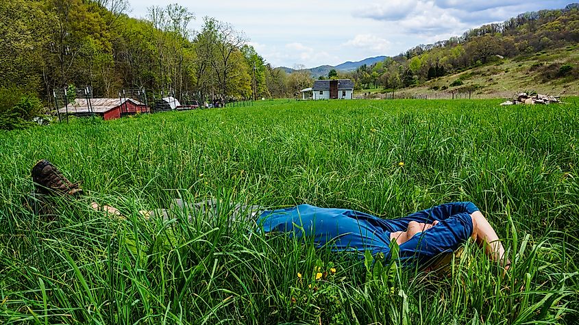 A hiker rests outside Damascus, Virginia.