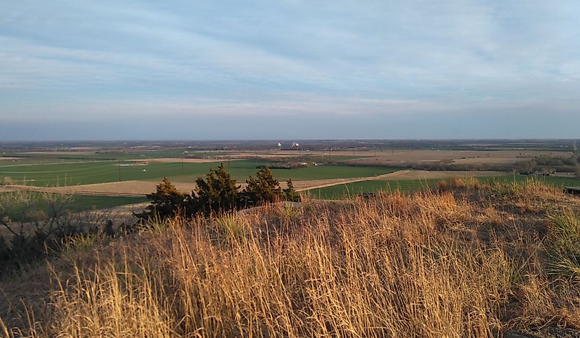 Picturesque Kansas landscape around Lindsburg from the top of Coronado Heights