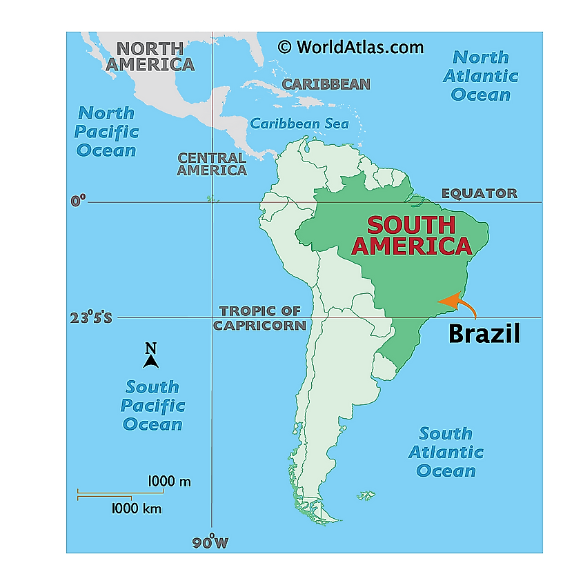 Location of Brazil in South America