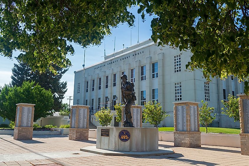 The Veterans Memorial on the Plaza of the Franklin County Courthouse in Preston, Idaho