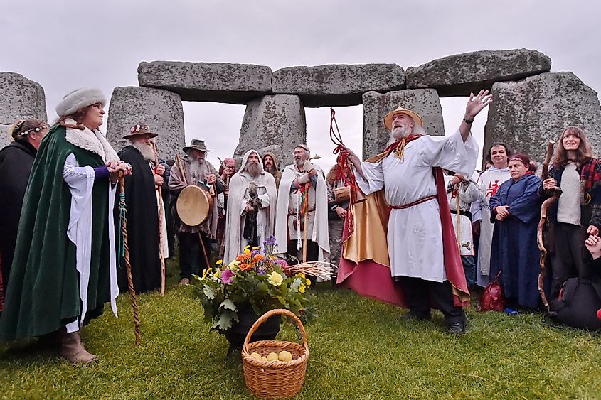 Revellers, druids and pagans celebrate the Autumn Equinox at Stonehenge.