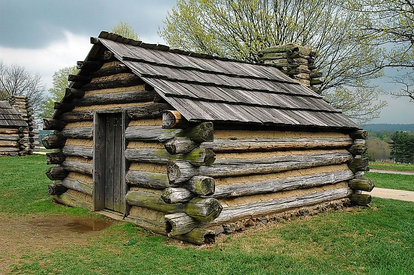 	A replica of a cabin at Valley Forge in which soldiers of George Washington's army would have stayed during the winter of 1777-1778