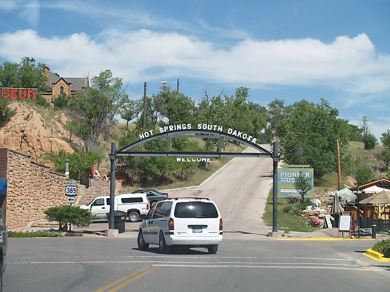 Welcome sign in Hot Springs, South Dakota, USA.
