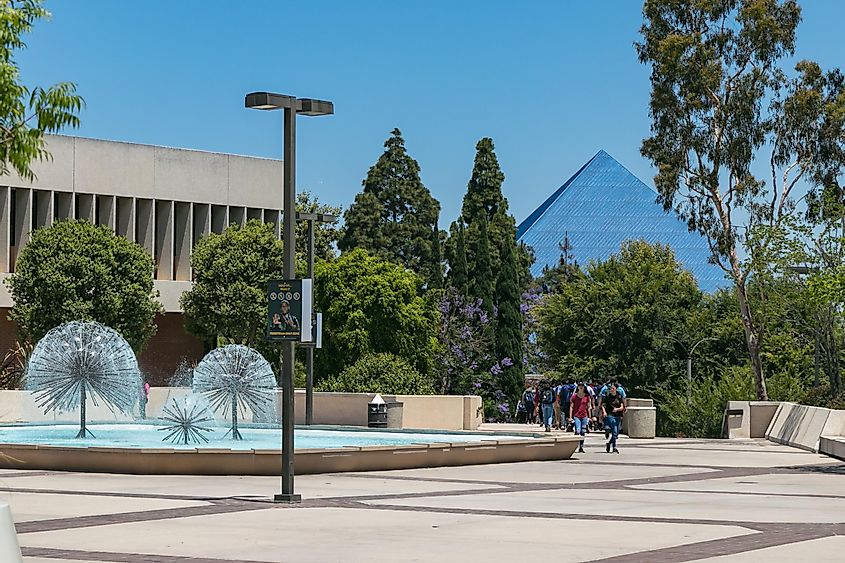 Campus of California State University Long Beach; Brotman Hall and Walter Pyramid in view, via Benjamin Clapp / Shutterstock.com