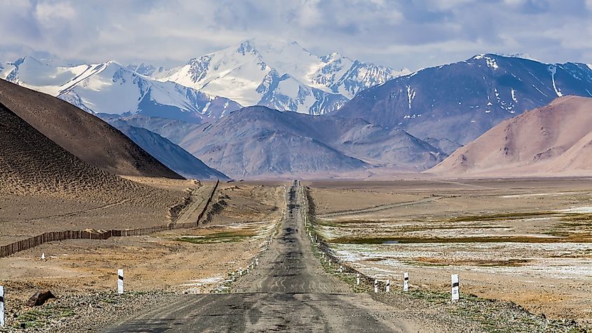 The Pamir Highway crossing the mountains of Tajikistan.
