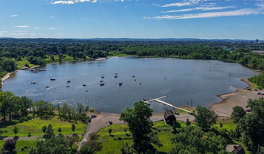 Aerial View of the historic Cove in Old Wethersfield, Connecticut.