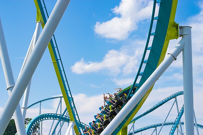 Attraction Fury 325 in the theme park Carowinds. Via Shutterstock / Andrii Vodolazhskyi