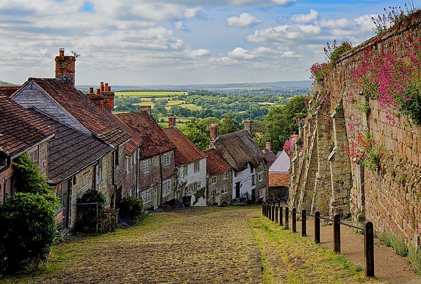 Gold Hill in Shaftesbury, Dorset, England.