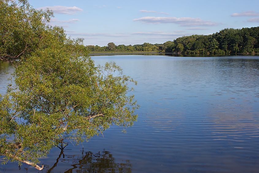 View of Pierce Lake at Rock Cut State Park in northern Illinois