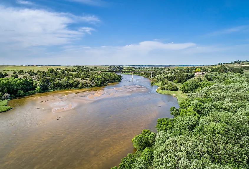 Niobrara River near Valentine in the Nebraska Sandhills, aerial perspective.