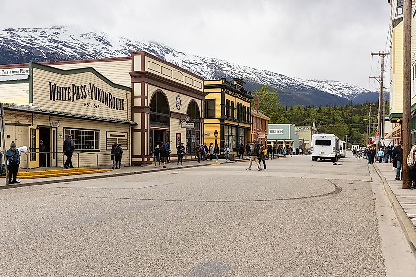 Skagway is a small city along most cruise routes and with gold rush era buildings and Klondike Gold Rush National Park.