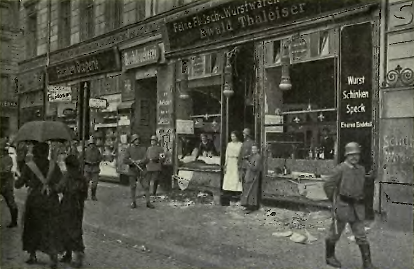 Food riots in Berlin, 1918. A looted shop in Invalidenstrasse.