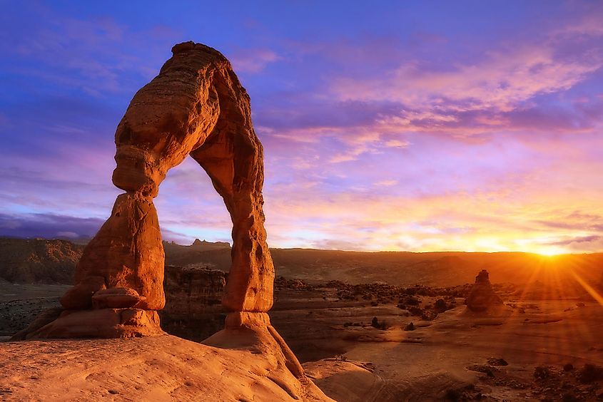 Warm tone and soft light, soft edge, sunset at Delicate arch, Archesh National Park, Utah, USA.