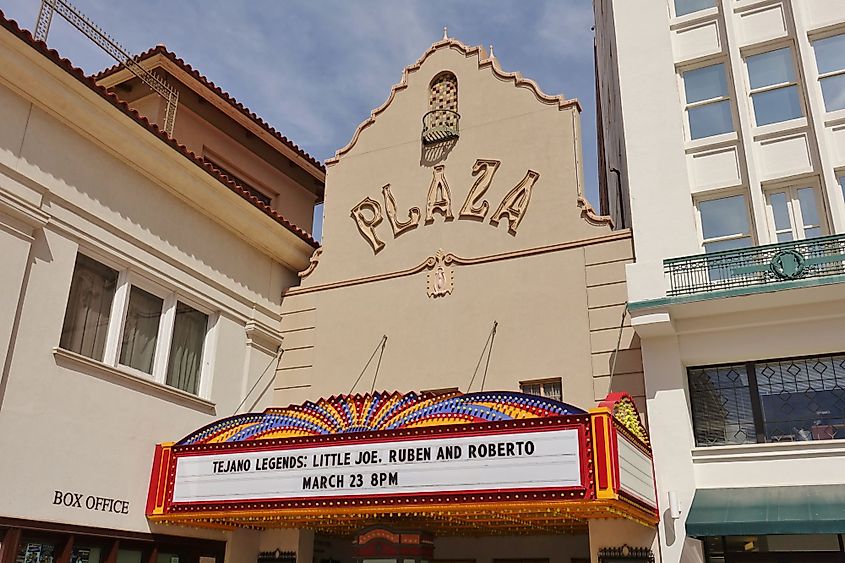 View of the historic landmark Plaza Theatre in El Paso, Texas