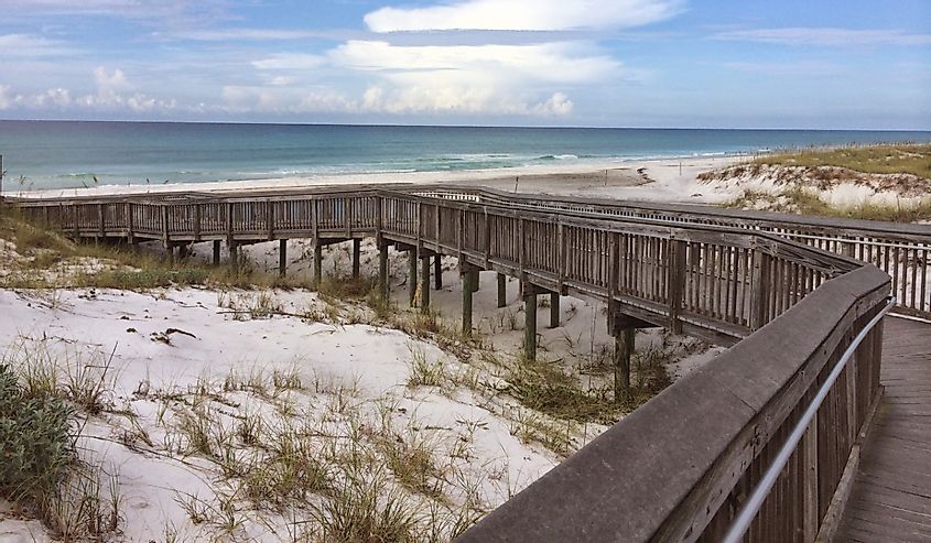 Beach and boardwalk in Topsail Hill Preserve State Park in Florida
