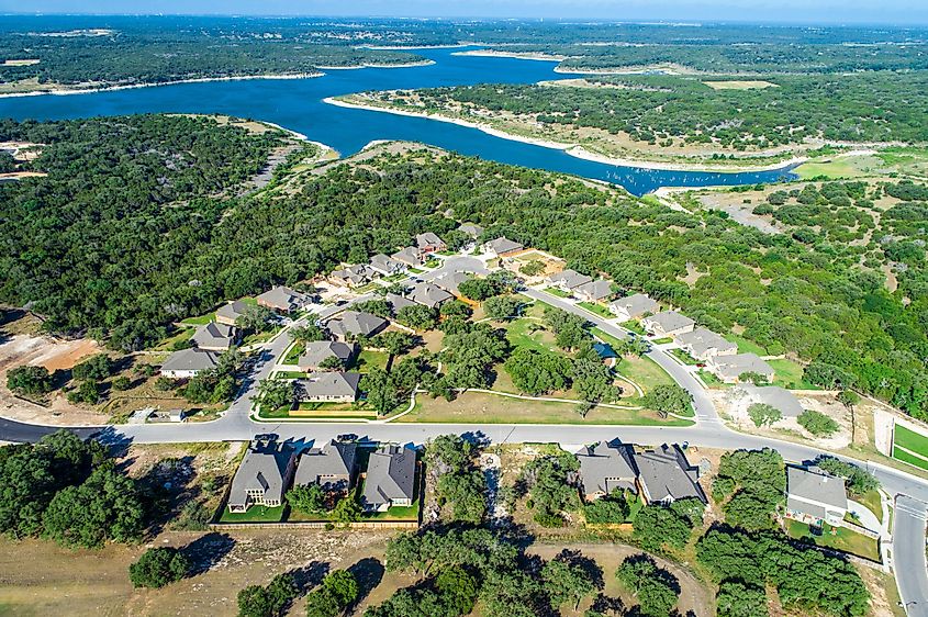 Aerial drone view of real estate development in Georgetown , Texas.