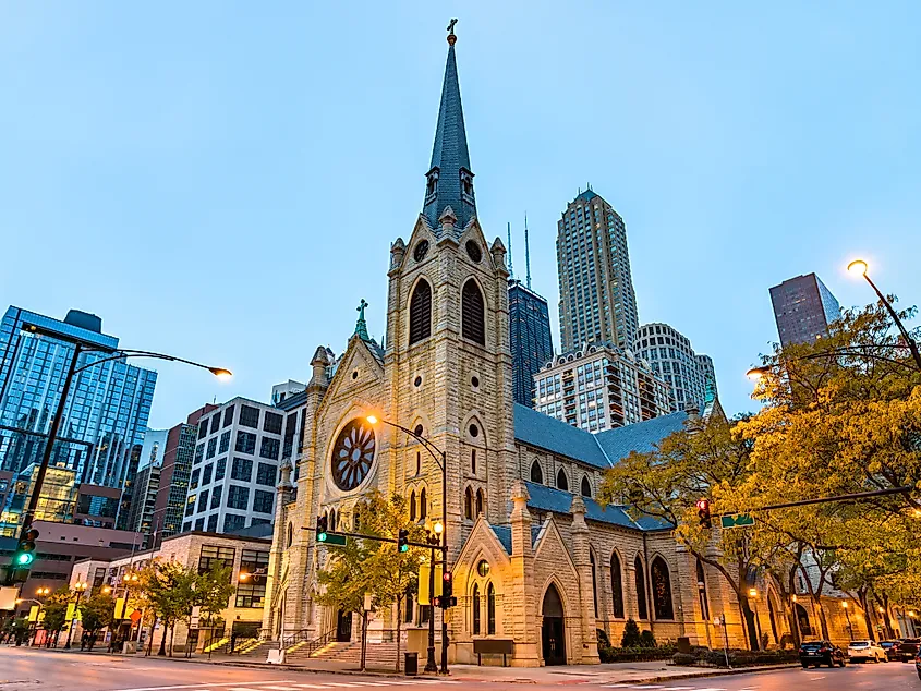 Holy Name Cathedral in Downtown Chicago, United States.