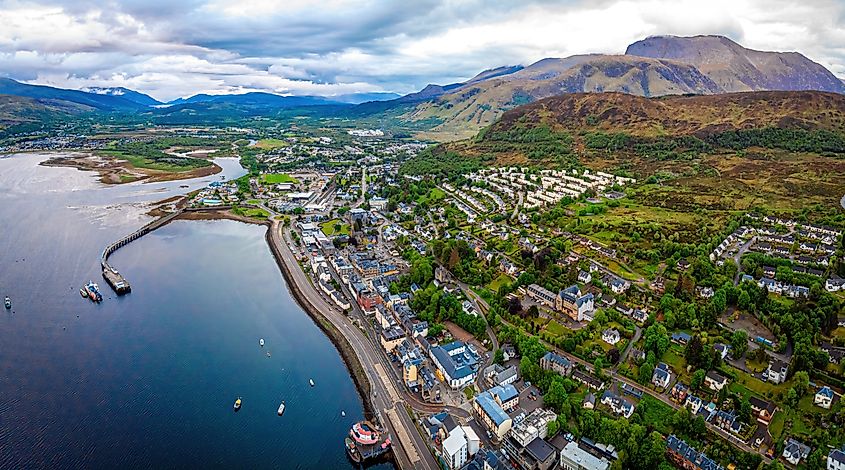 Aerial view of Fort William, a town in the western Scottish Highlands.