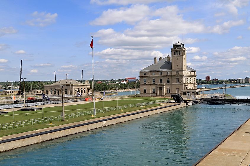 The Soo Locks at Sault Ste Marie, Michigan.