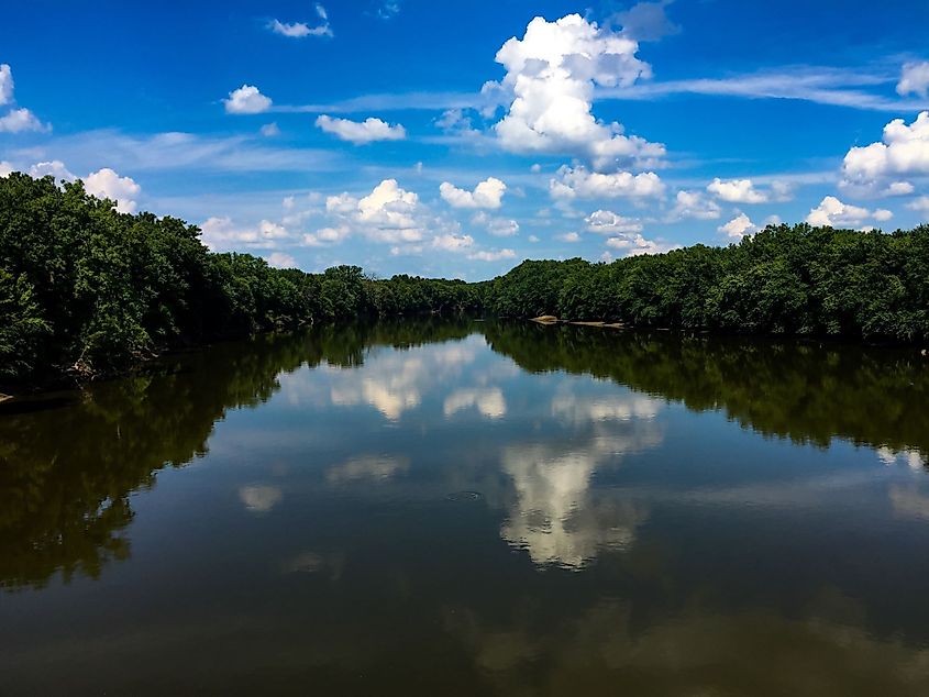 The Wabash River on a sunny summer day in Indiana
