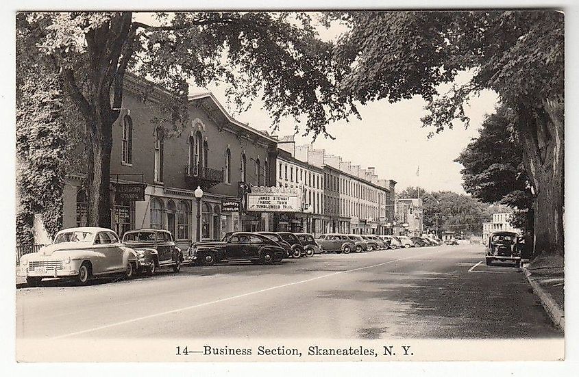 The Skaneateles, New York, business district in the late 1930s or the 1940s.