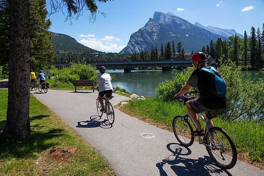 Cyclists in Banff, Canada.