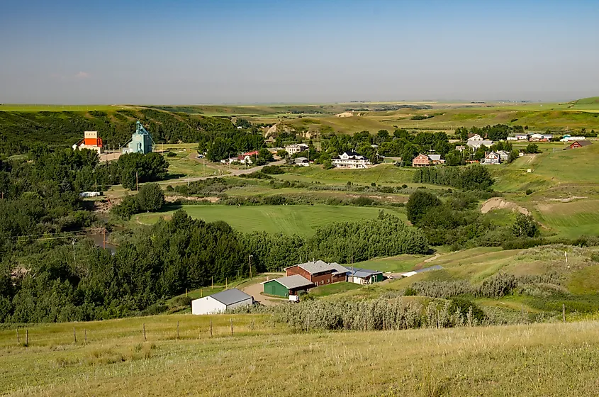 Rolling hills in Rosebud, Alberta.