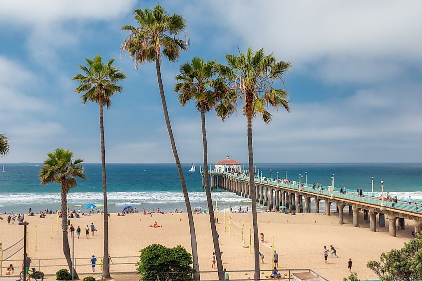 Manhattan Beach and Pier at day time in Southern California in Los Angeles.