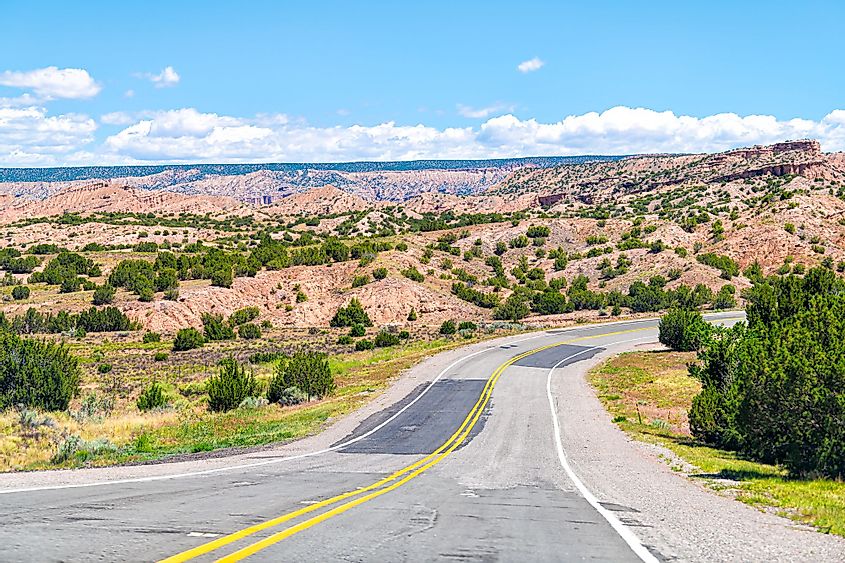Landscape scenic drive from High Road to Taos near Chimayo and Santa Fe in New Mexico