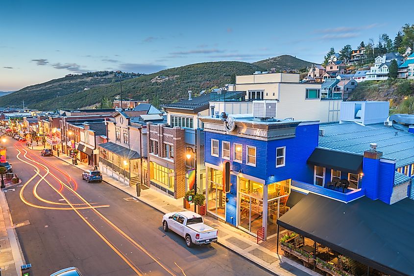 Aerial view of the main street in Park City, Utah